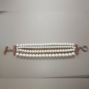 Givenchy 4 Strands Faux Pearls & 2 Chain Strands Rose Gold Tone Bracelet